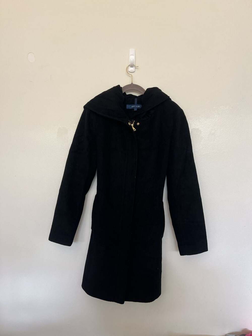 Cole Haan Wool Hooded Coat Size 8 Black Wool Blend
